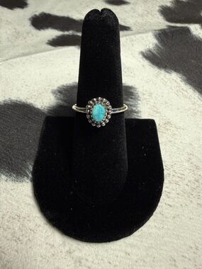 Sterling Silver Turquoise Halo Ring - Blue